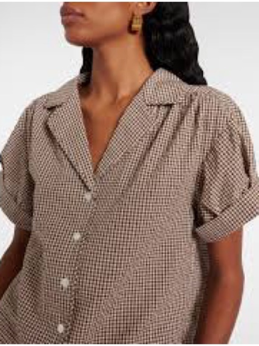 Veronica Beard Brown and White Gingham Button-Front Shirt